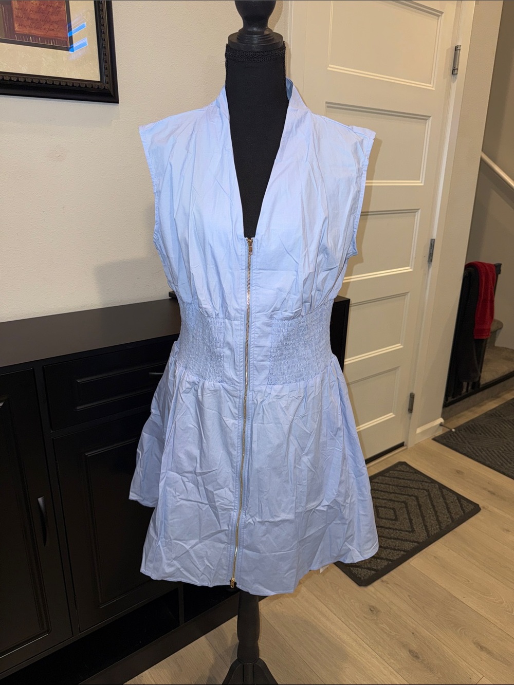 FISOEW Zip Front Smocked Dress W/ Pockets 100% Cotton L